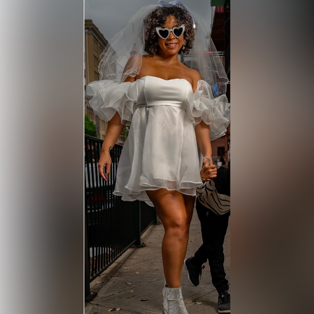 White Off the Shoulder Ruffled Tiered Mini Dress